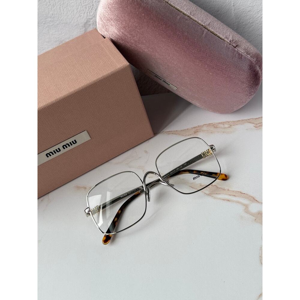 NEW Miu Miu MU51YV Silver Oversized Square Eyeglasses Frames
